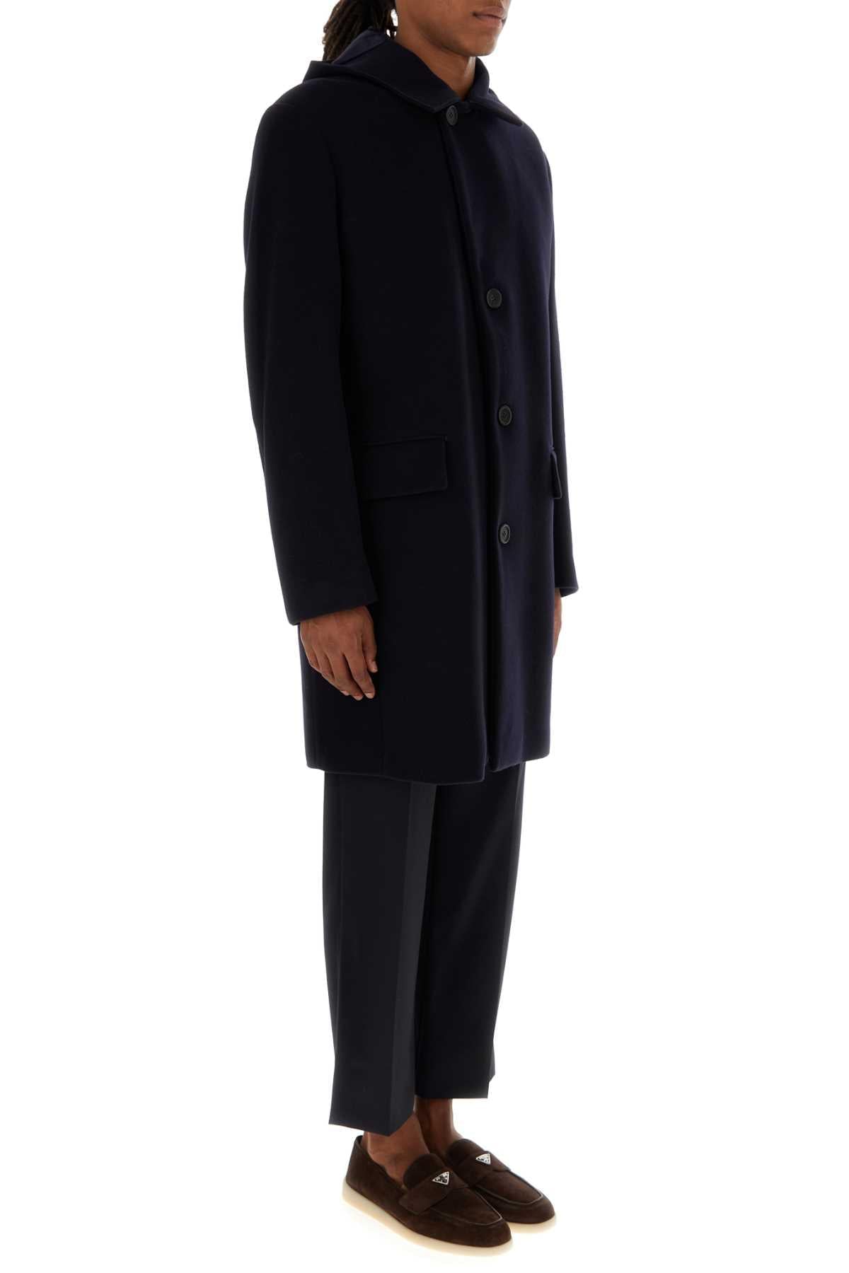 Prada Men Midnight Blue Wool Blend Coat PRADA