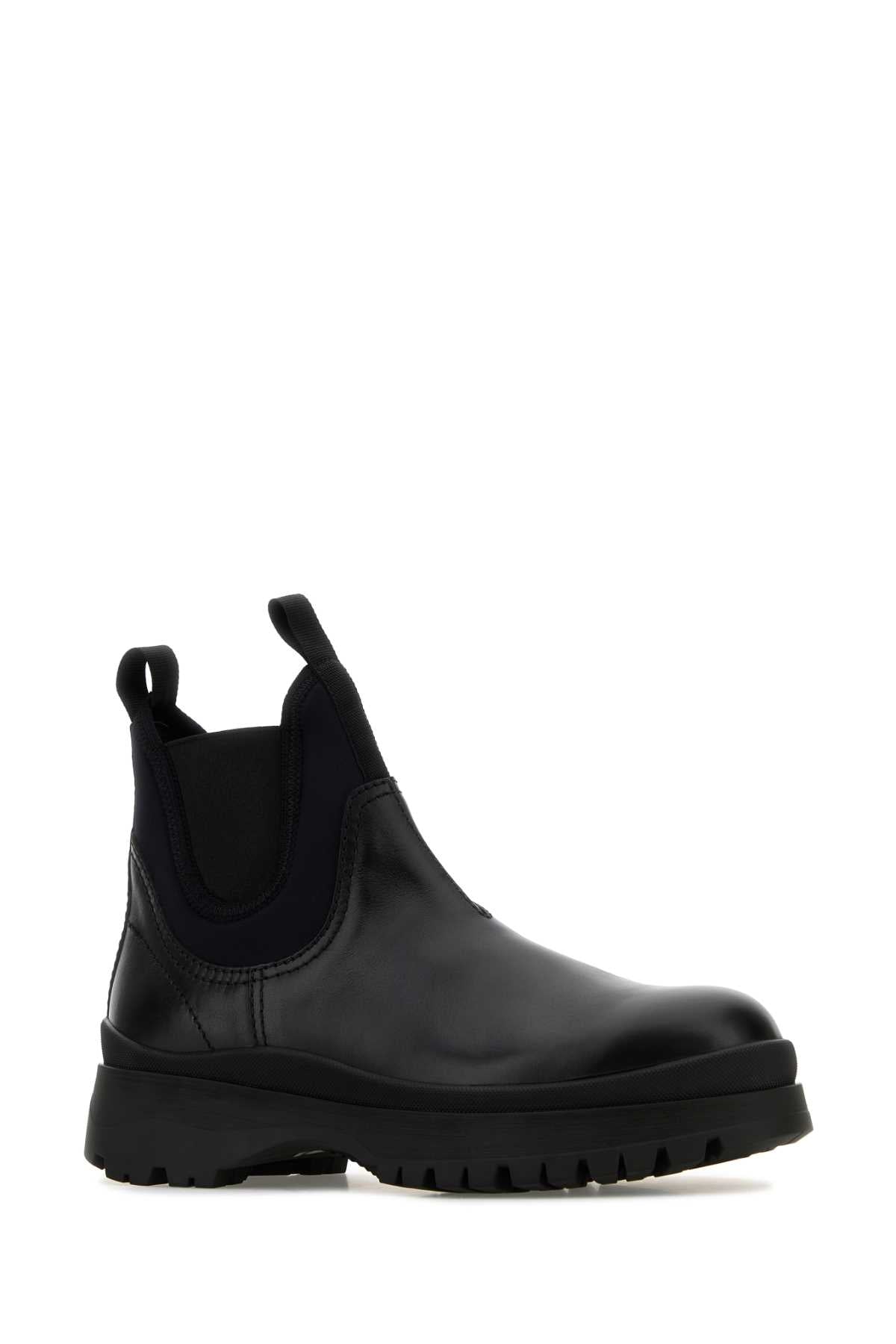 Prada Men Black Leather Ankle Boots PRADA