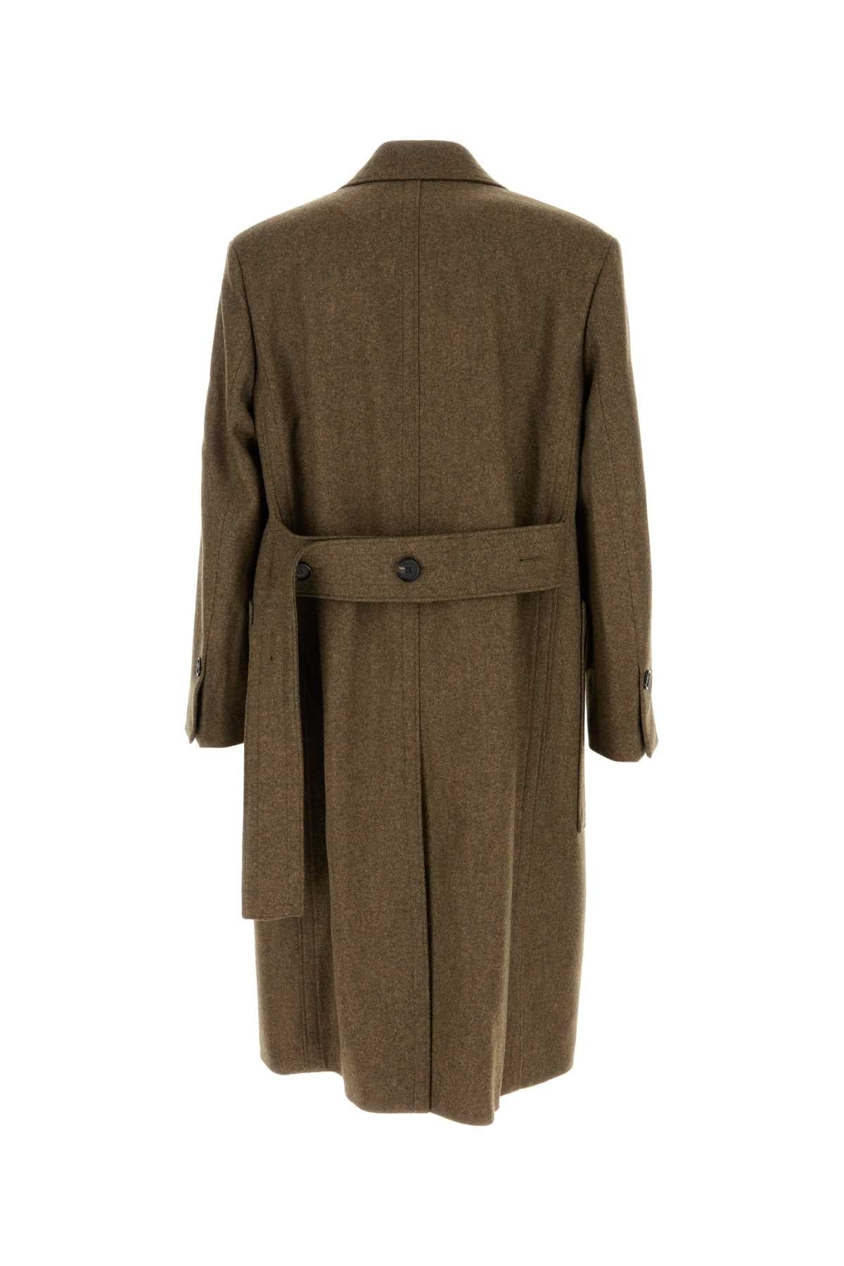Salvatore Ferragamo Men Melange Mud Wool Coat FERRAGAMO