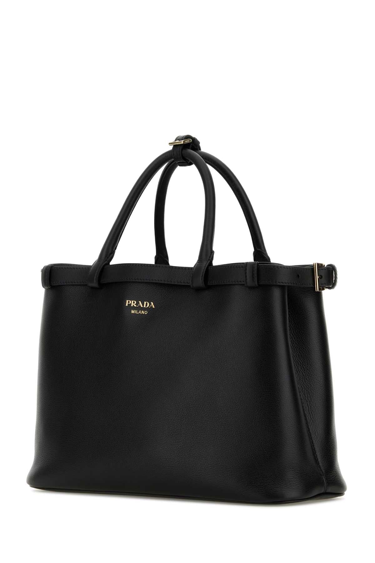 Prada Women Black Leather Medium Prada Buckle Handbag PRADA