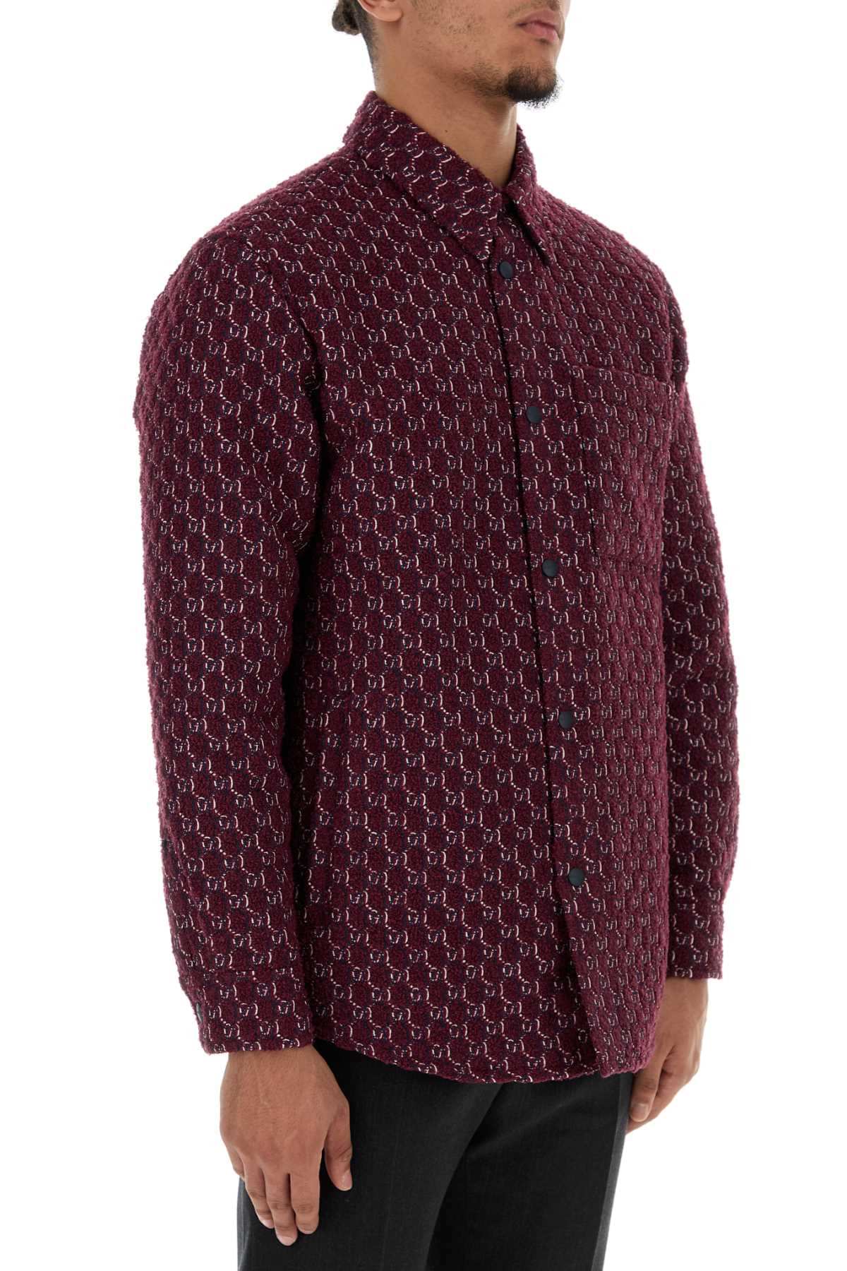 Gucci Men Burgundy Boucle Padded Shirt GUCCI