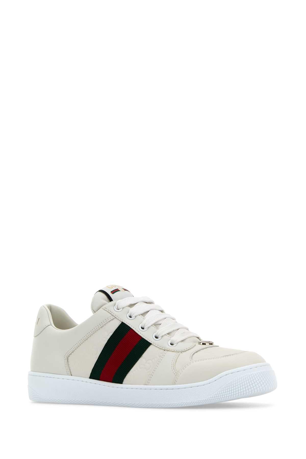 Gucci Men White Leather Screener Sneakers GUCCI
