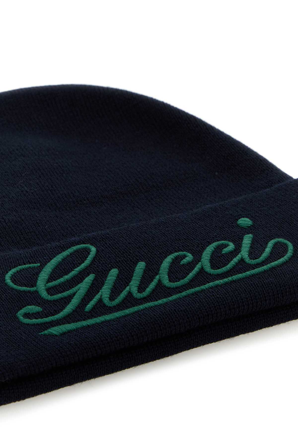 Gucci Men Dark Blue Wool Beanie Hat GUCCI