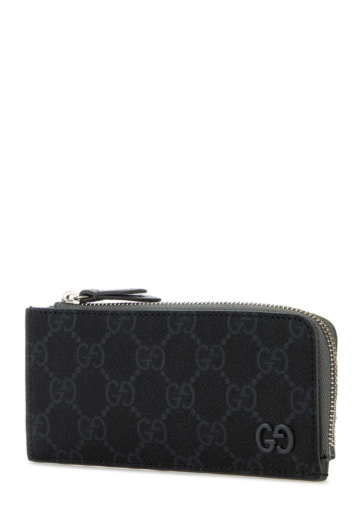 Gucci Men Gg Fabric And Leather Card Holder