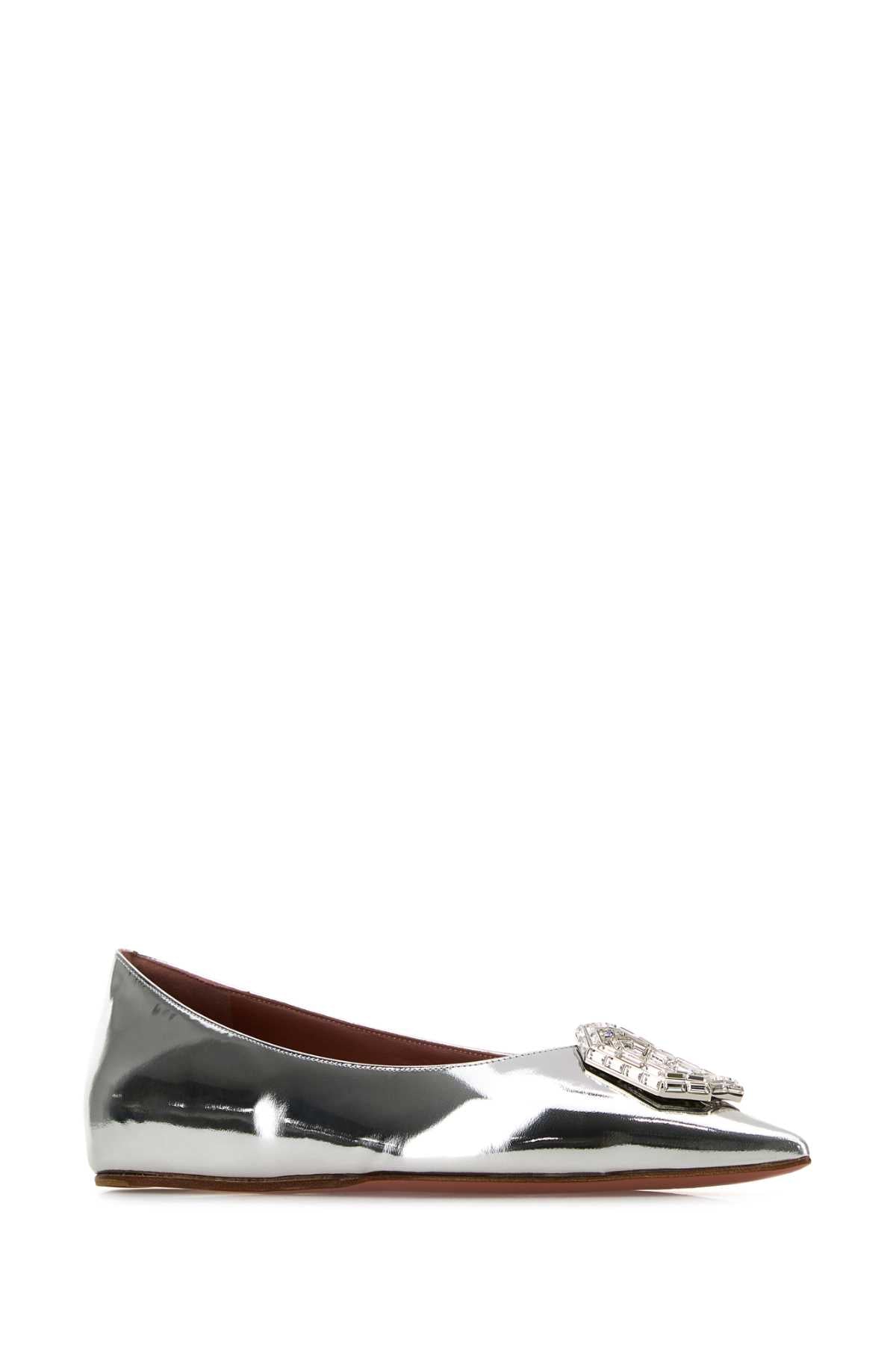 Amina Muaddi Women Silver Leather Camelia Ballerinas AMINA MUADDI