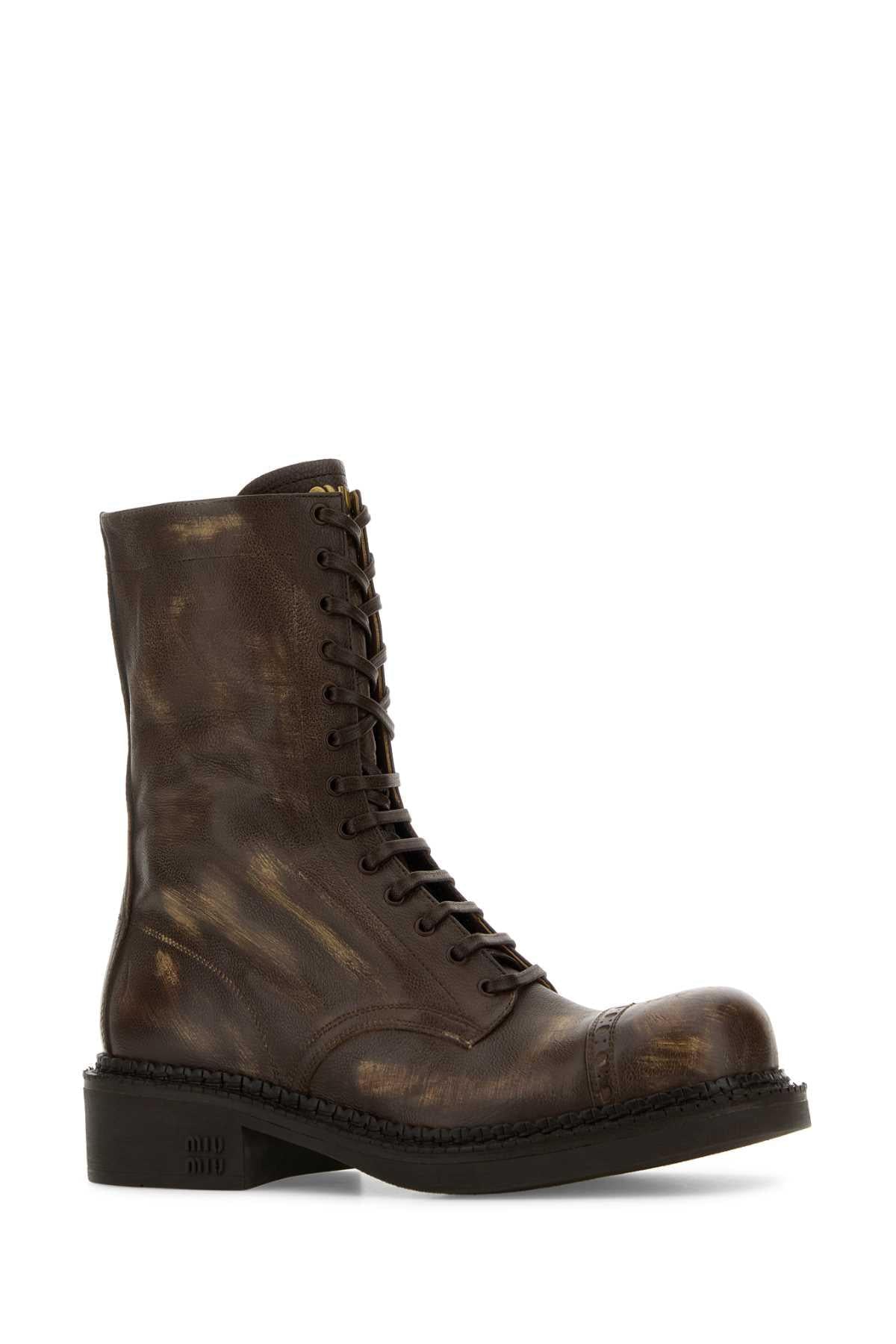 Miu Miu Women Brown Leather Ankle Boots MIU MIU