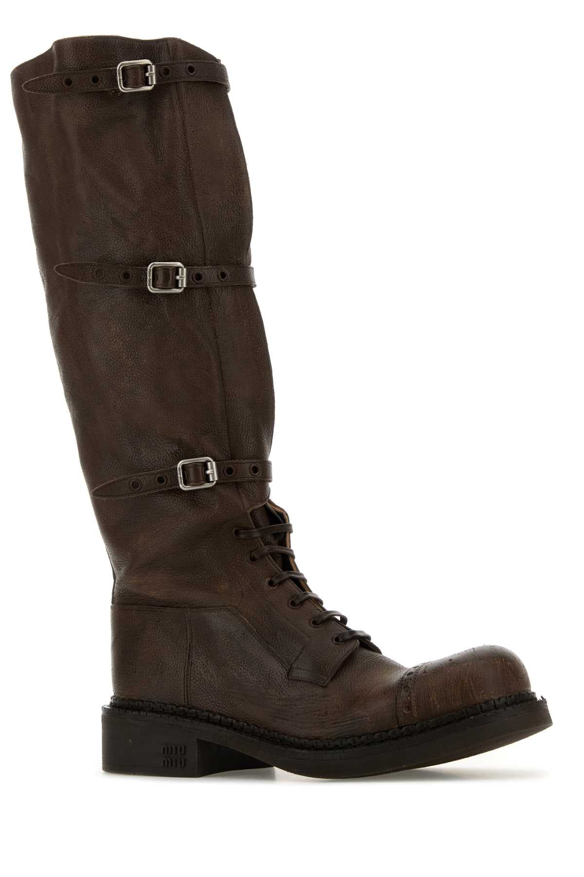 Miu Miu Women Brown Leather Boots MIU MIU