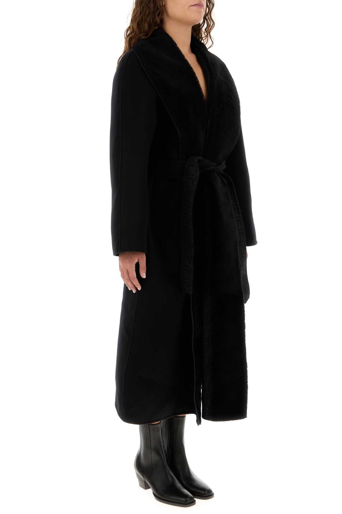 Fendi Women Black Wool Blend Coat FENDI