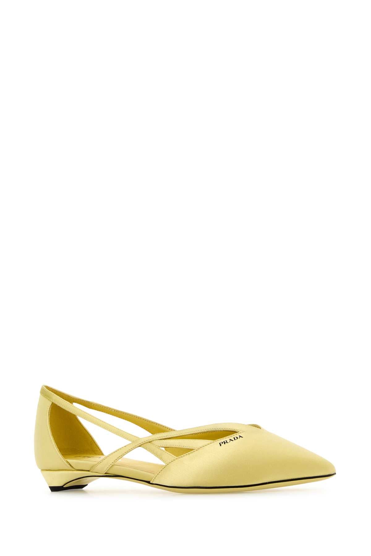 Prada Women Pastel Yellow Satin Ballerinas PRADA