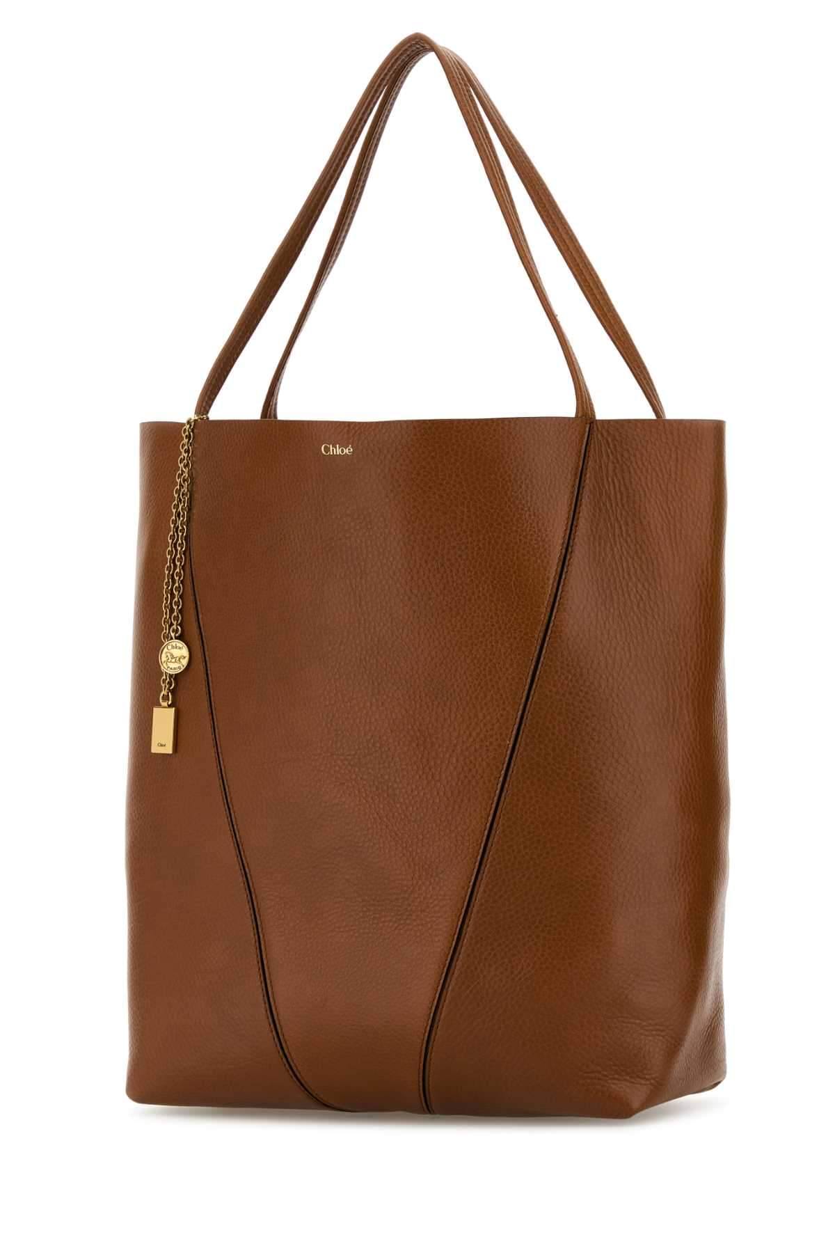 Chloe Women Caramel Leather Large Spin Shopping Bag CHLOE