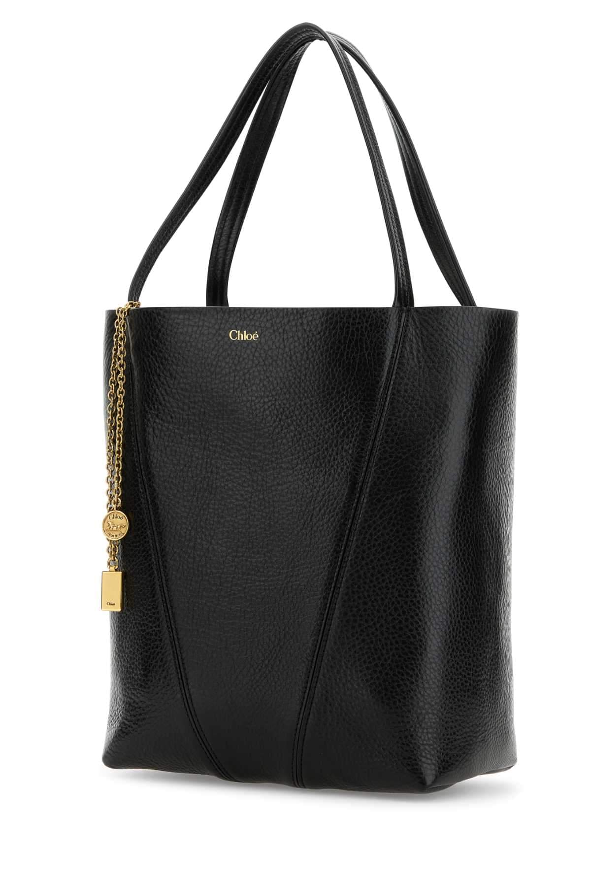 Chloe Women Black Leather Spin Shopping Bag CHLOE