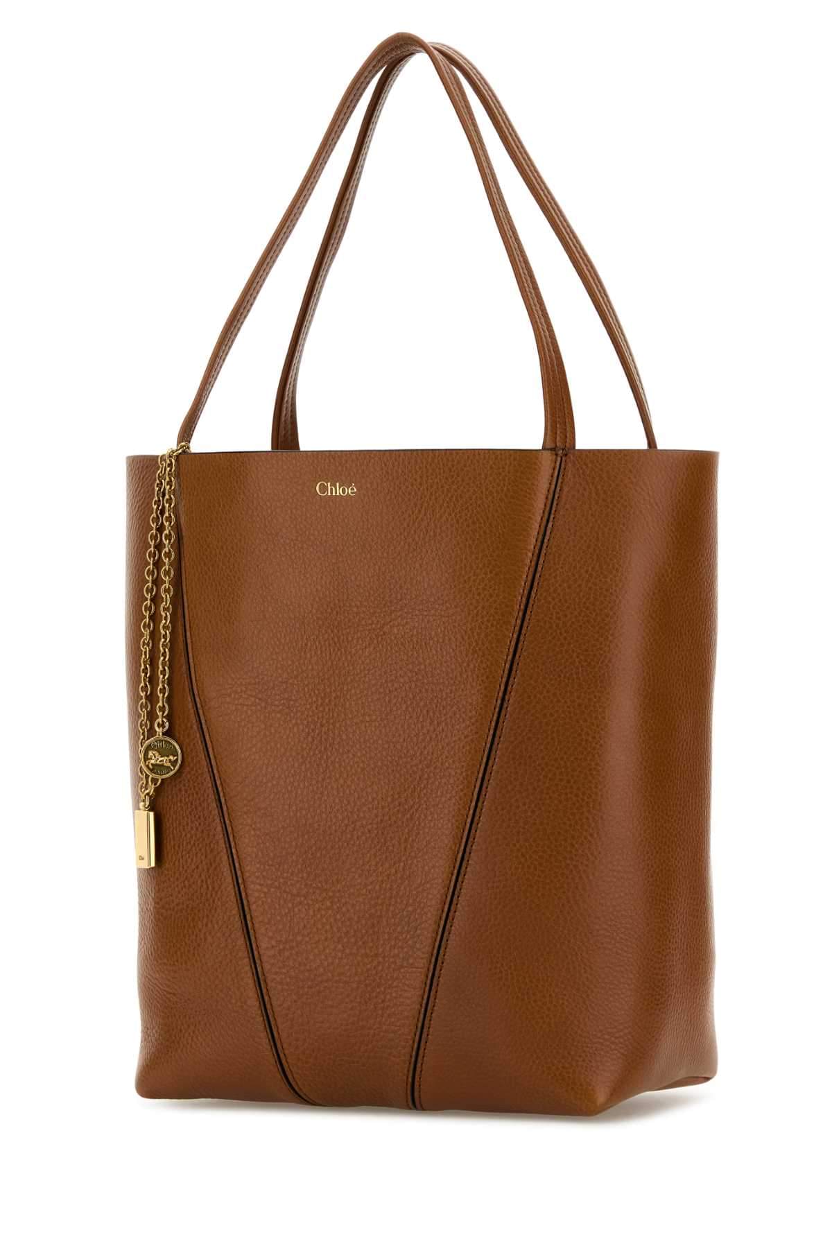 Chloe Women Caramel Leather Spin Shopping Bag CHLOE