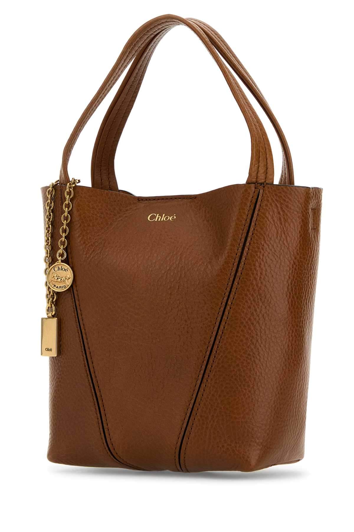 Chloe Women Caramel Leather Small Spin Shopping Bag CHLOE