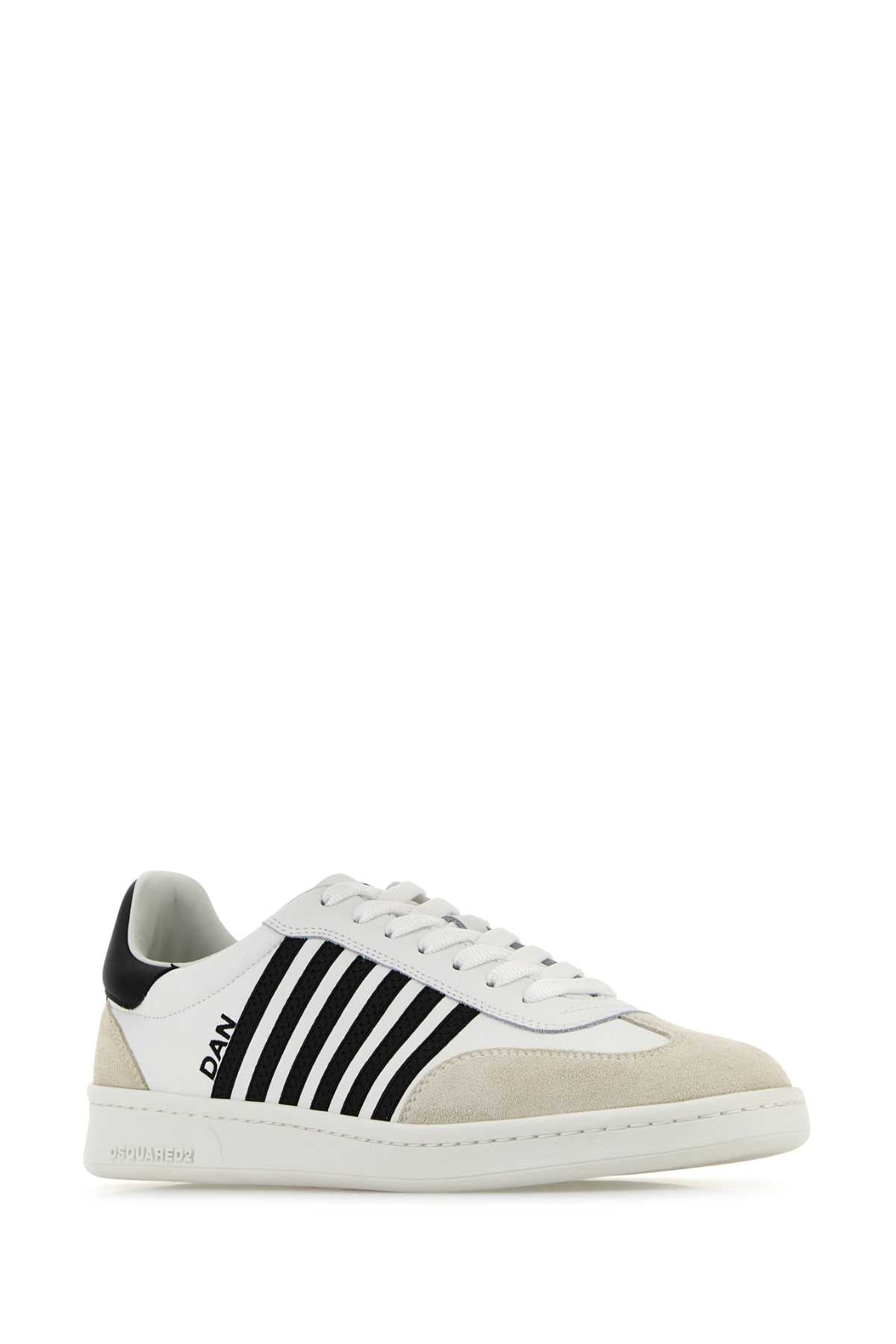 Dsquared Men White Leather Boxer Sneakers DSQUARED2
