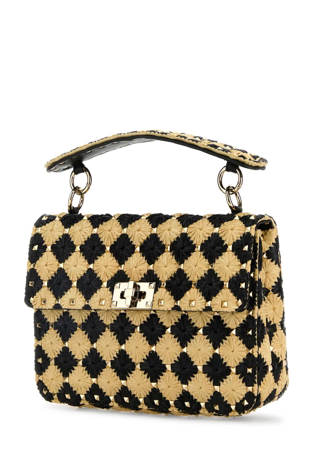 Valentino Garavani Women Two-Tone Raffia Medium Rockstud Spike Handbag VALENTINO GARAVANI
