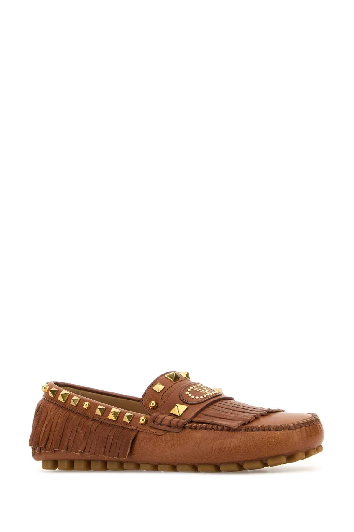 Valentino Garavani Women Caramel Leather Plaster Caster Loafers VALENTINO GARAVANI
