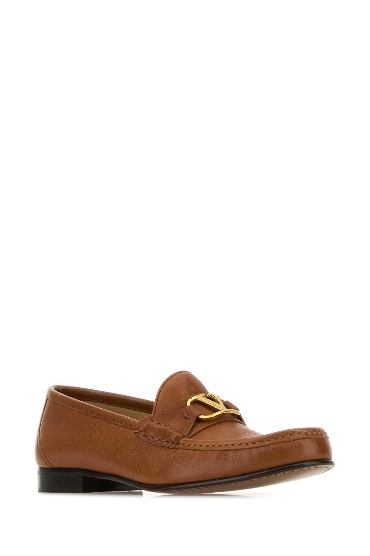 Valentino Garavani Women Brown Leather Vlogo Loafers VALENTINO GARAVANI