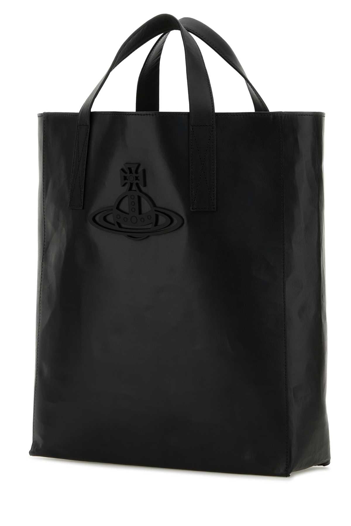 Vivienne Westwood Women Black Leather Medium Sarah Shopping Bag VIVIENNE WESTWOOD