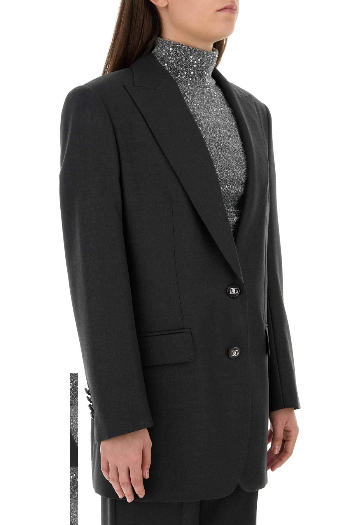Dolce & Gabbana Women Graphite Wool Blazer DOLCE & GABBANA