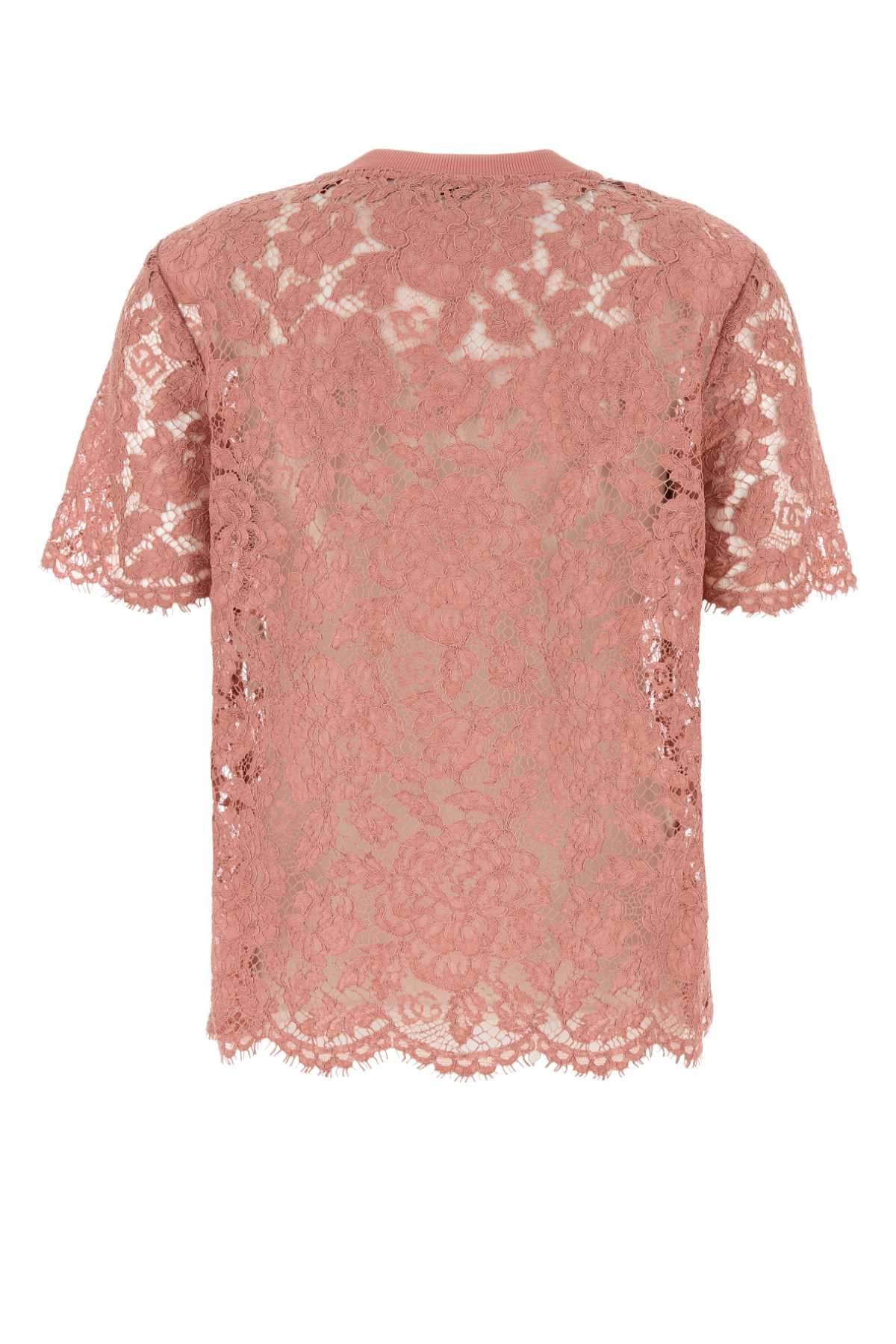 Dolce & Gabbana Women Pink Lace T-Shirt DOLCE & GABBANA