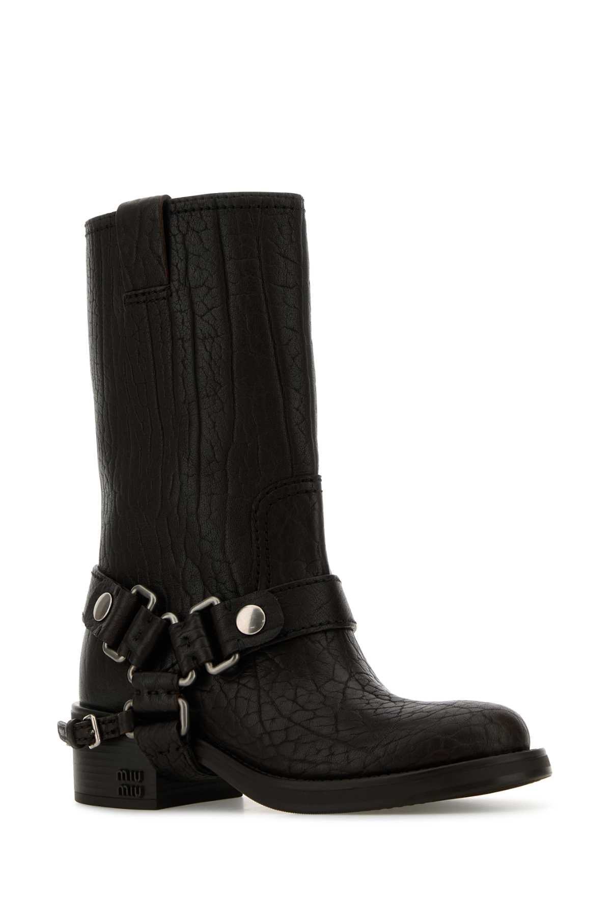 Miu Miu Women Dark Brown Leather Ankle Boots MIU MIU