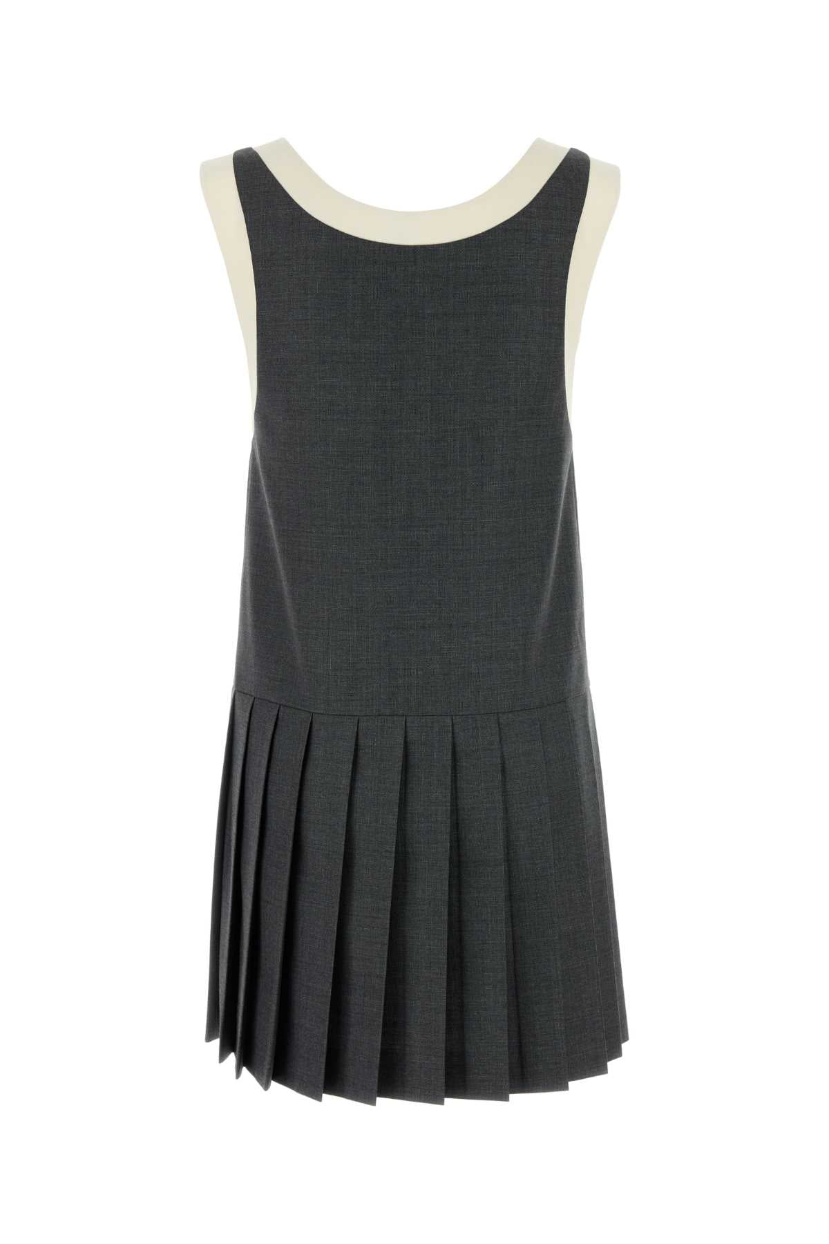 Miu Miu Women Dark Grey Wool Mini Dress MIU MIU
