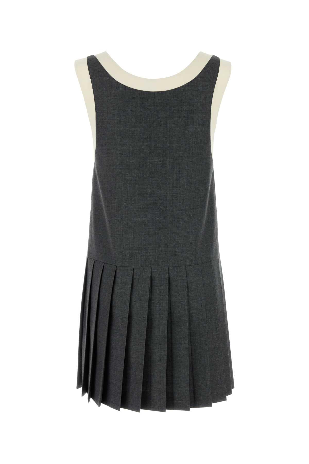 Miu Miu Women Dark Grey Wool Mini Dress MIU MIU