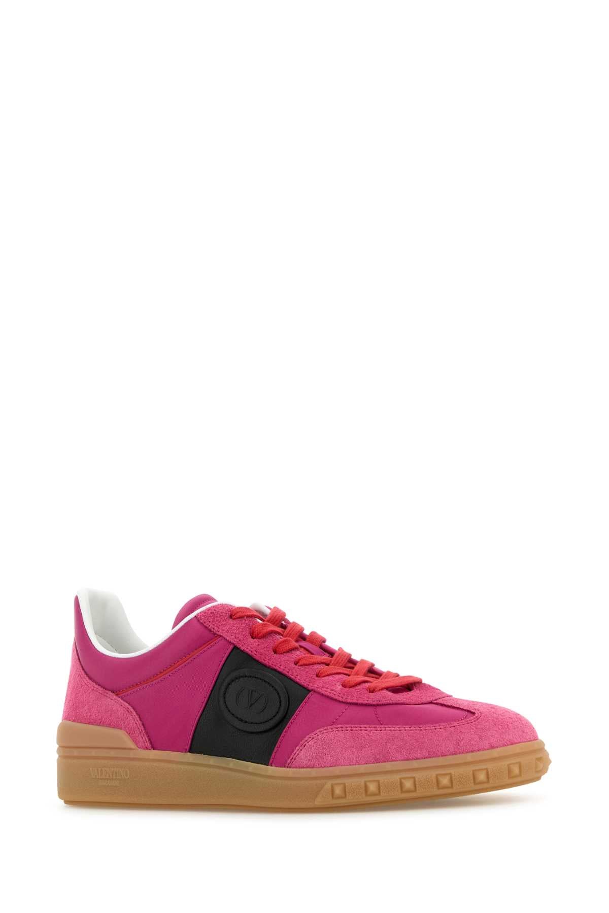 Valentino Garavani Men Pink Suede And Fabric Upvillage Sneakers VALENTINO GARAVANI