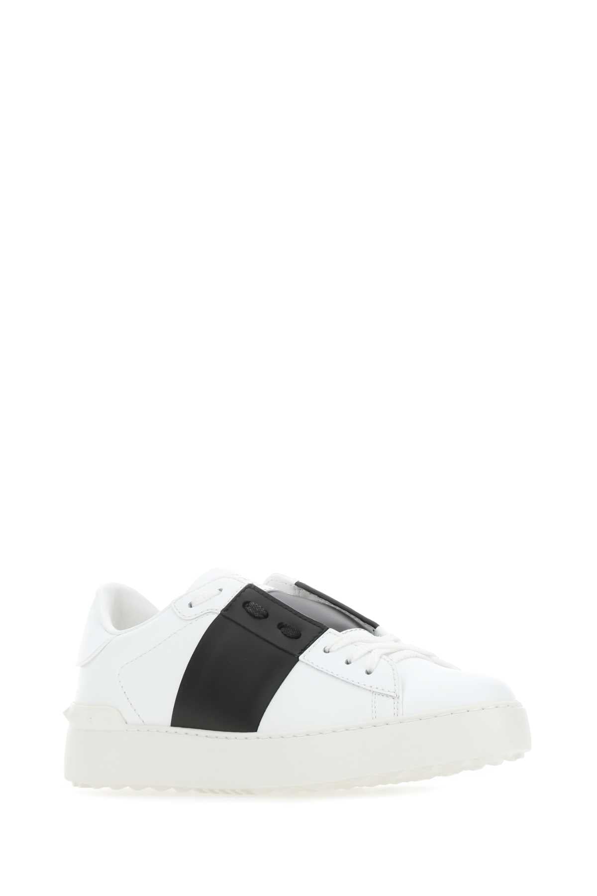 Valentino Garavani Men White Leather Open Sneakers With Black Band VALENTINO GARAVANI
