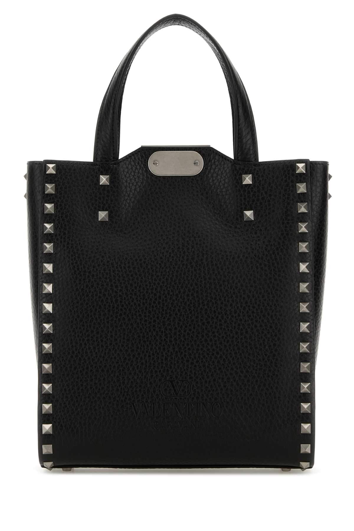 Valentino Garavani Men Black Leather Rockstud Handbag VALENTINO GARAVANI