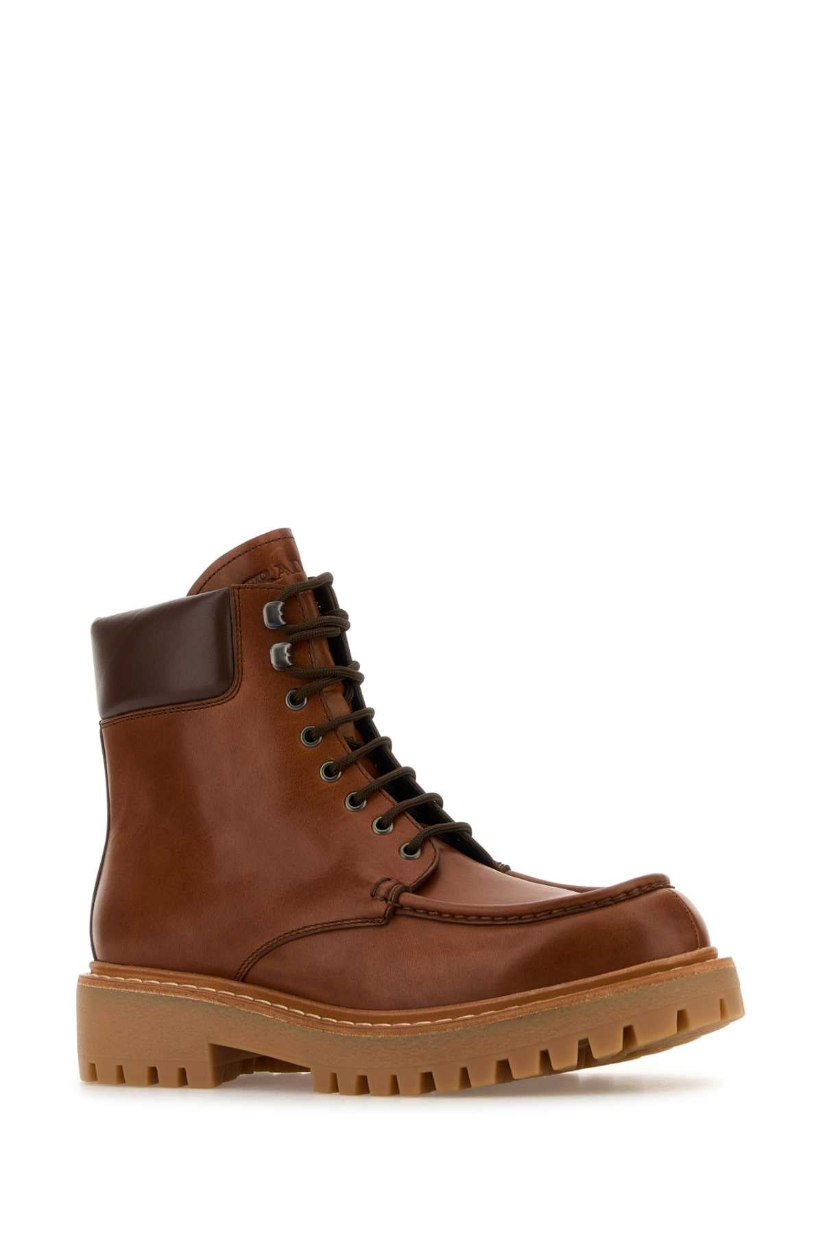 Prada Men Caramel Leather Ankle Boots PRADA