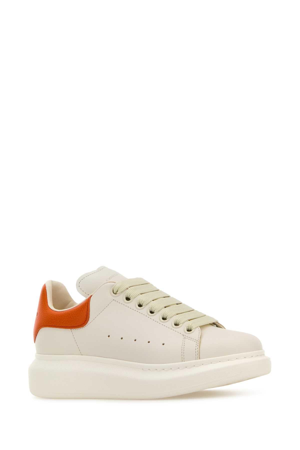 Alexander Mcqueen Women White Leather Sneakers With Orange Leather Heel ALEXANDER MCQUEEN
