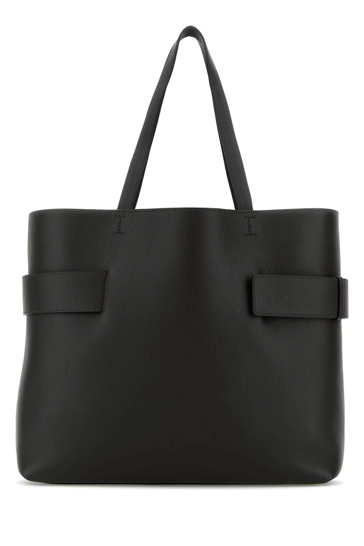 Alexander Mcqueen Women Black Leather T-Bar Shopping Bag ALEXANDER MCQUEEN