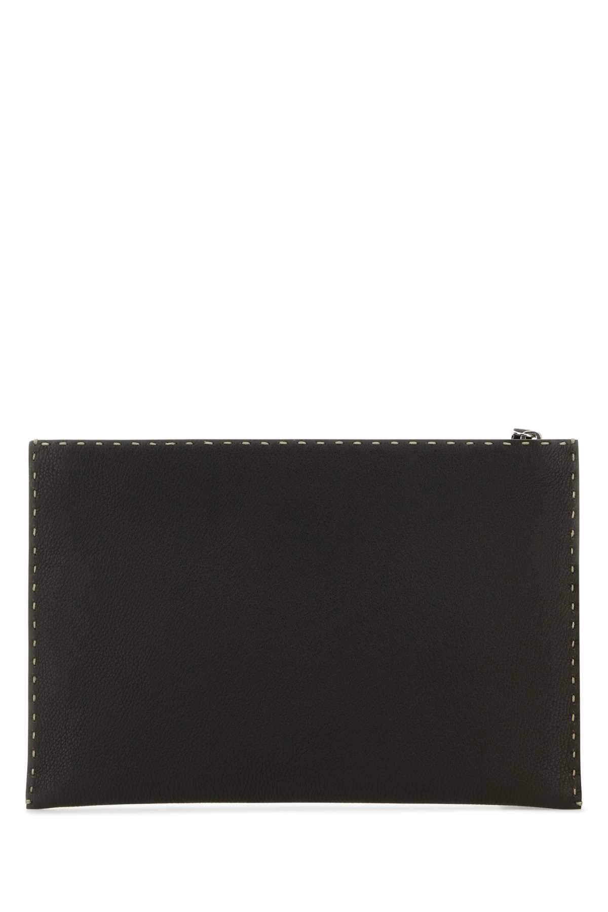 Fendi Men Dark Brown Leather Clutch FENDI