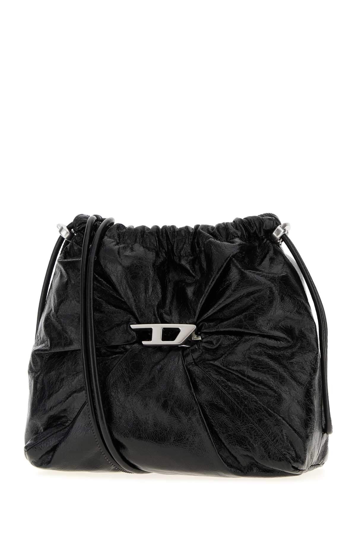 Diesel Women Black Leather Scrunch-D Bucket Bag