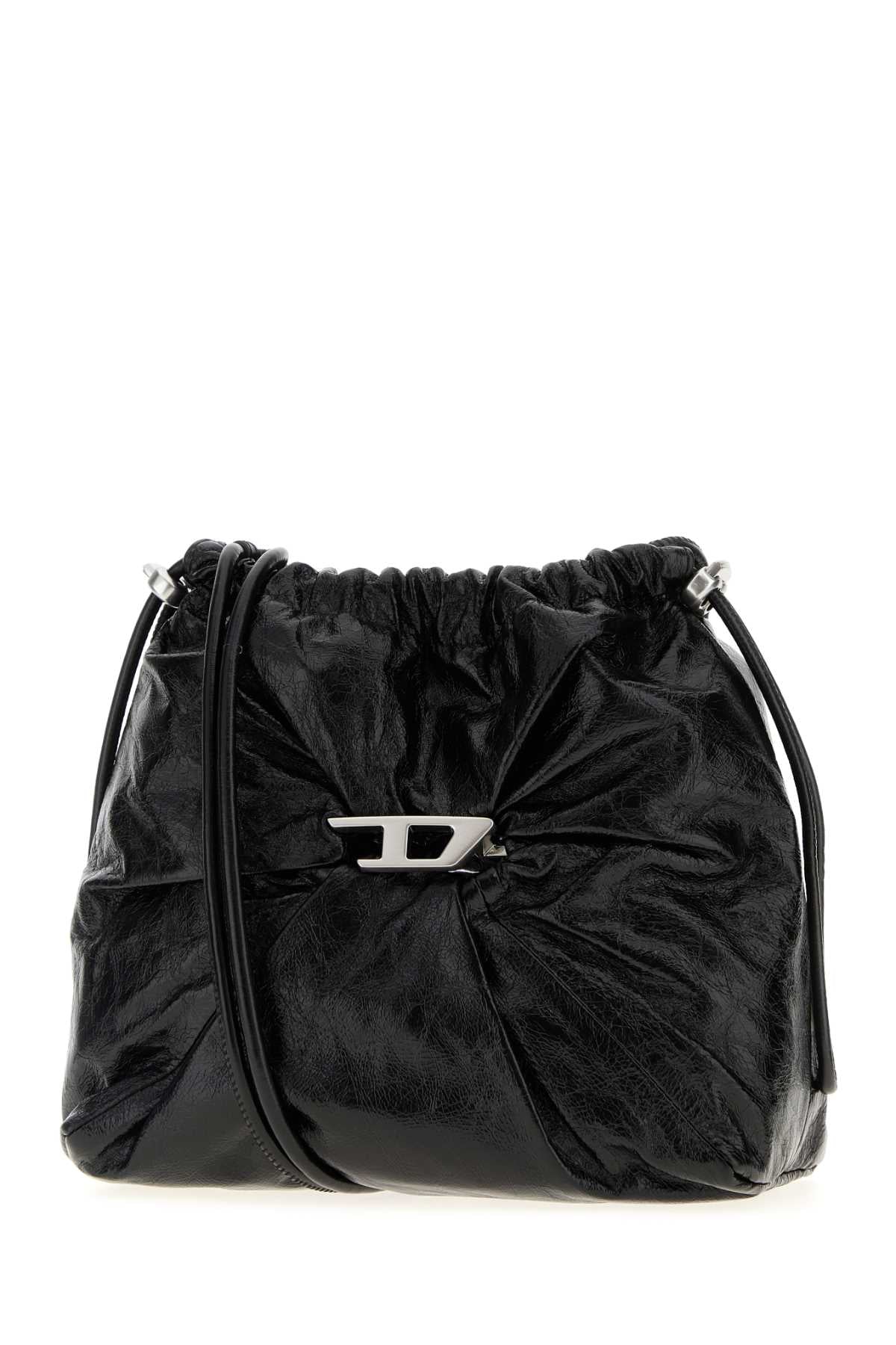 Diesel Women Black Leather Scrunch-D Bucket Bag