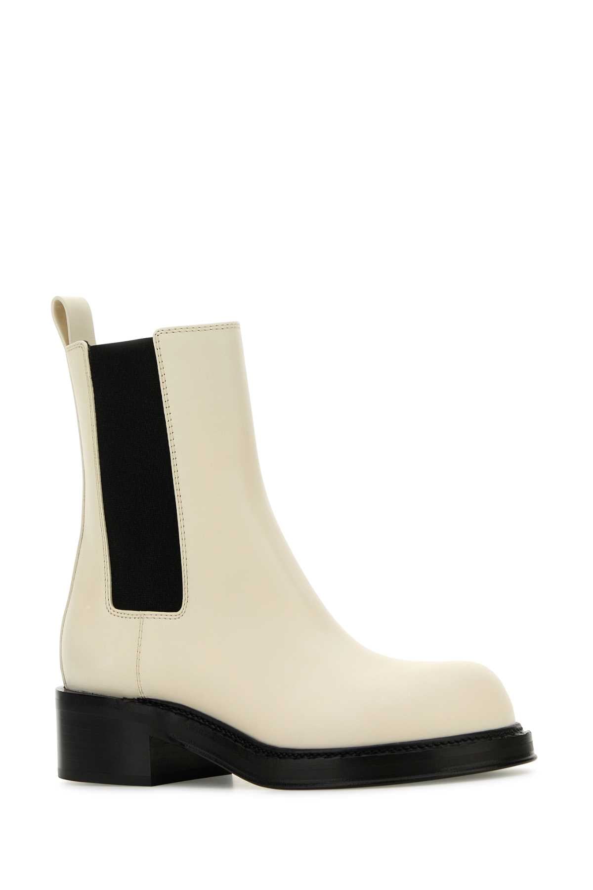 Bottega Veneta Women Ivory Leather Cliff Ankle Boots BOTTEGA VENETA