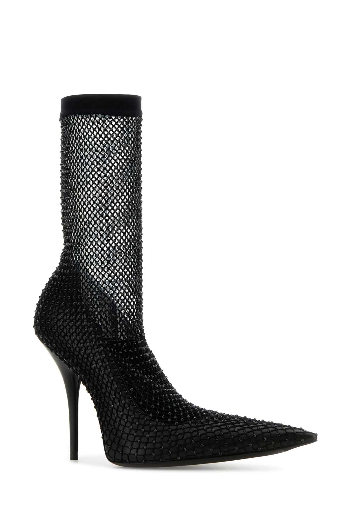 Balenciaga Women Black Nappa Leather And Mesh Avenue Ankle Boots BALENCIAGA