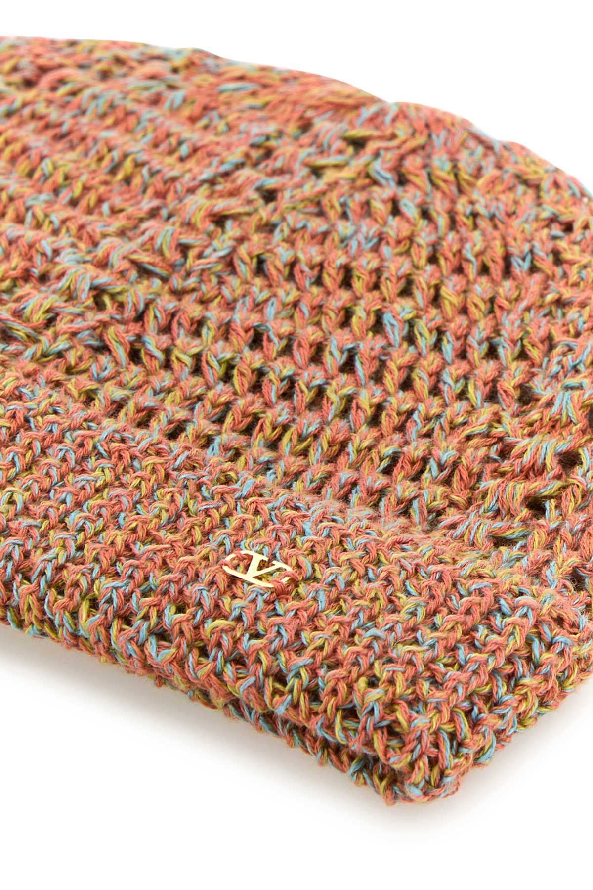 Valentino Garavani Men Multicolor Linen Blend Knitted Vlogo Signature Beanie Hat VALENTINO GARAVANI