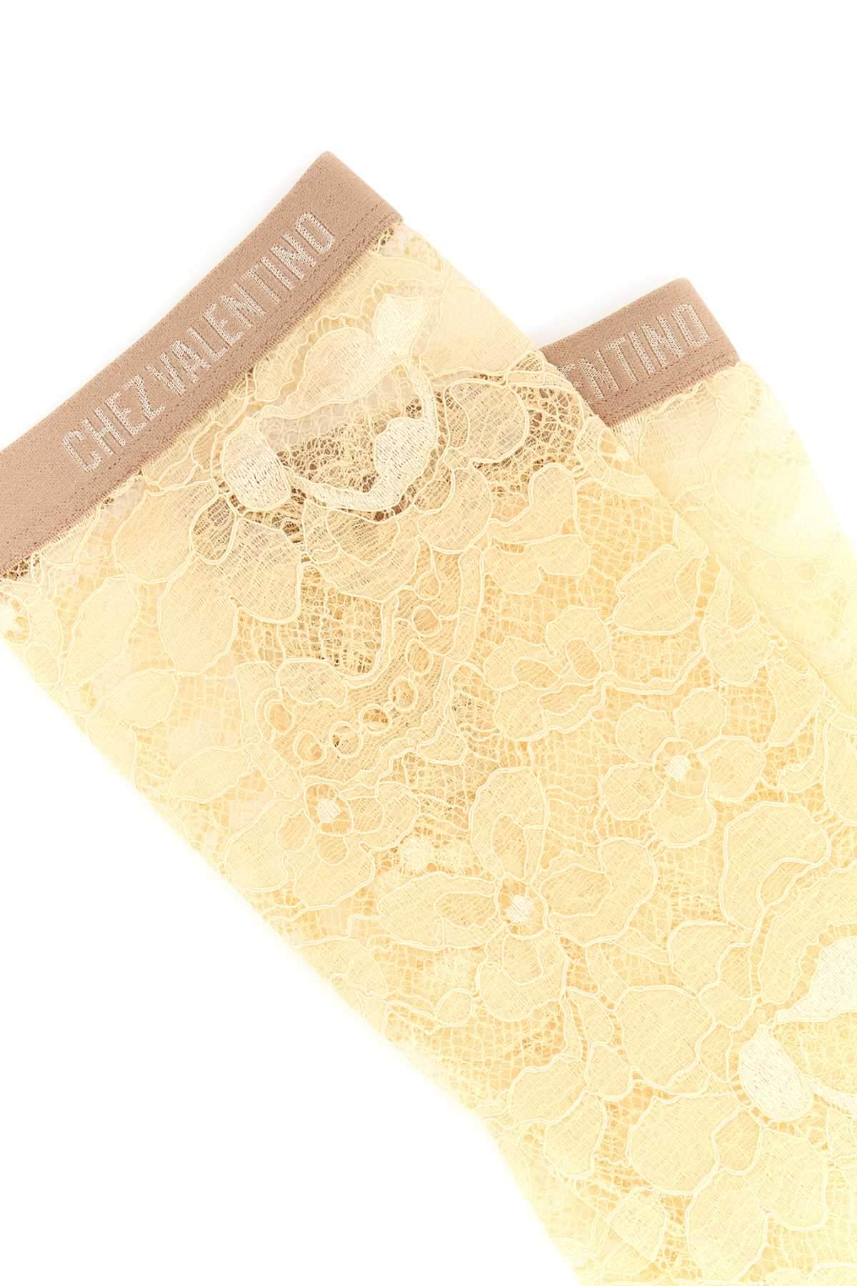 Valentino Garavani Women Cream Stretch Lace Socks VALENTINO GARAVANI