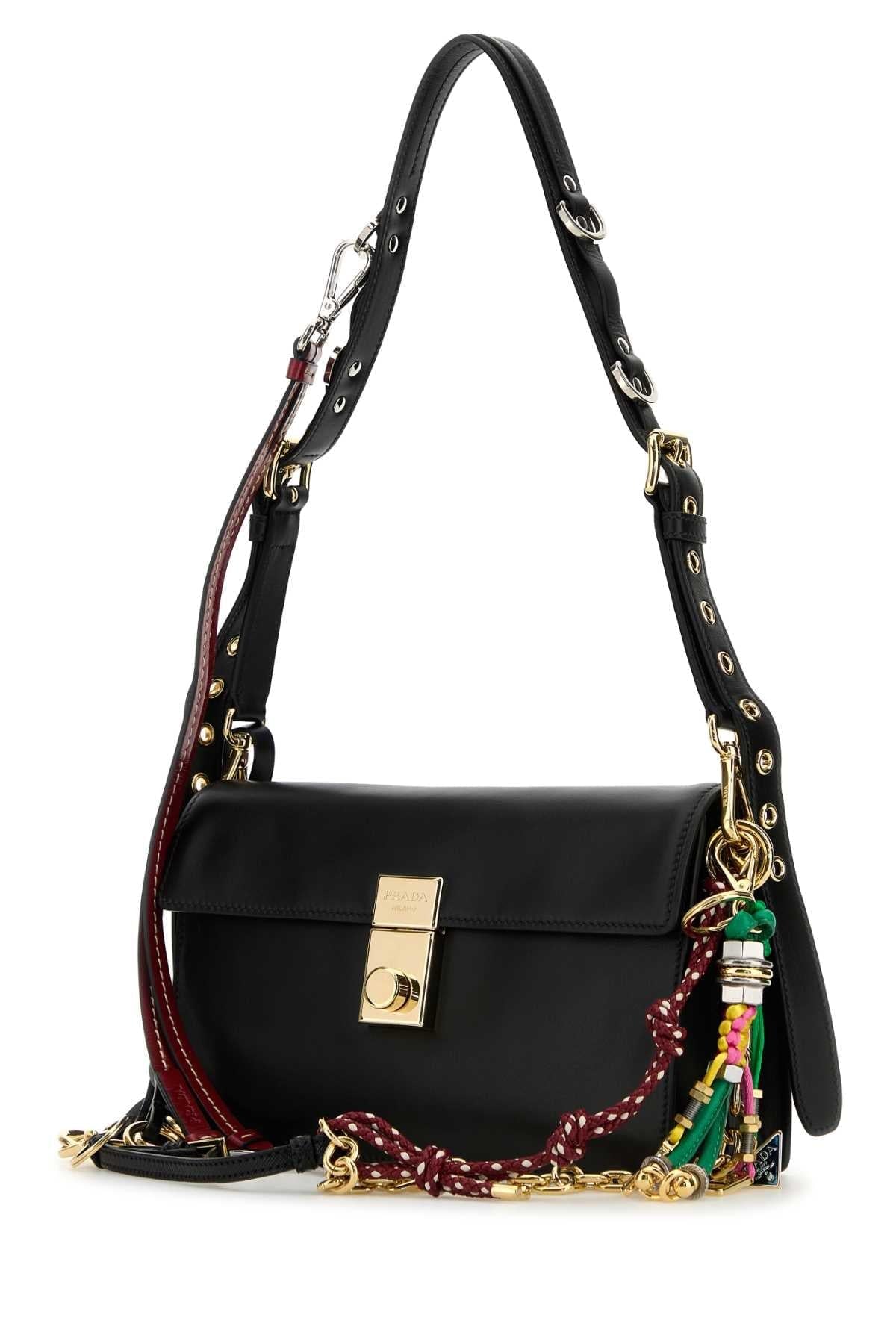Prada Women Black Leather Small Prada Soft Sound Shoulder Bag PRADA