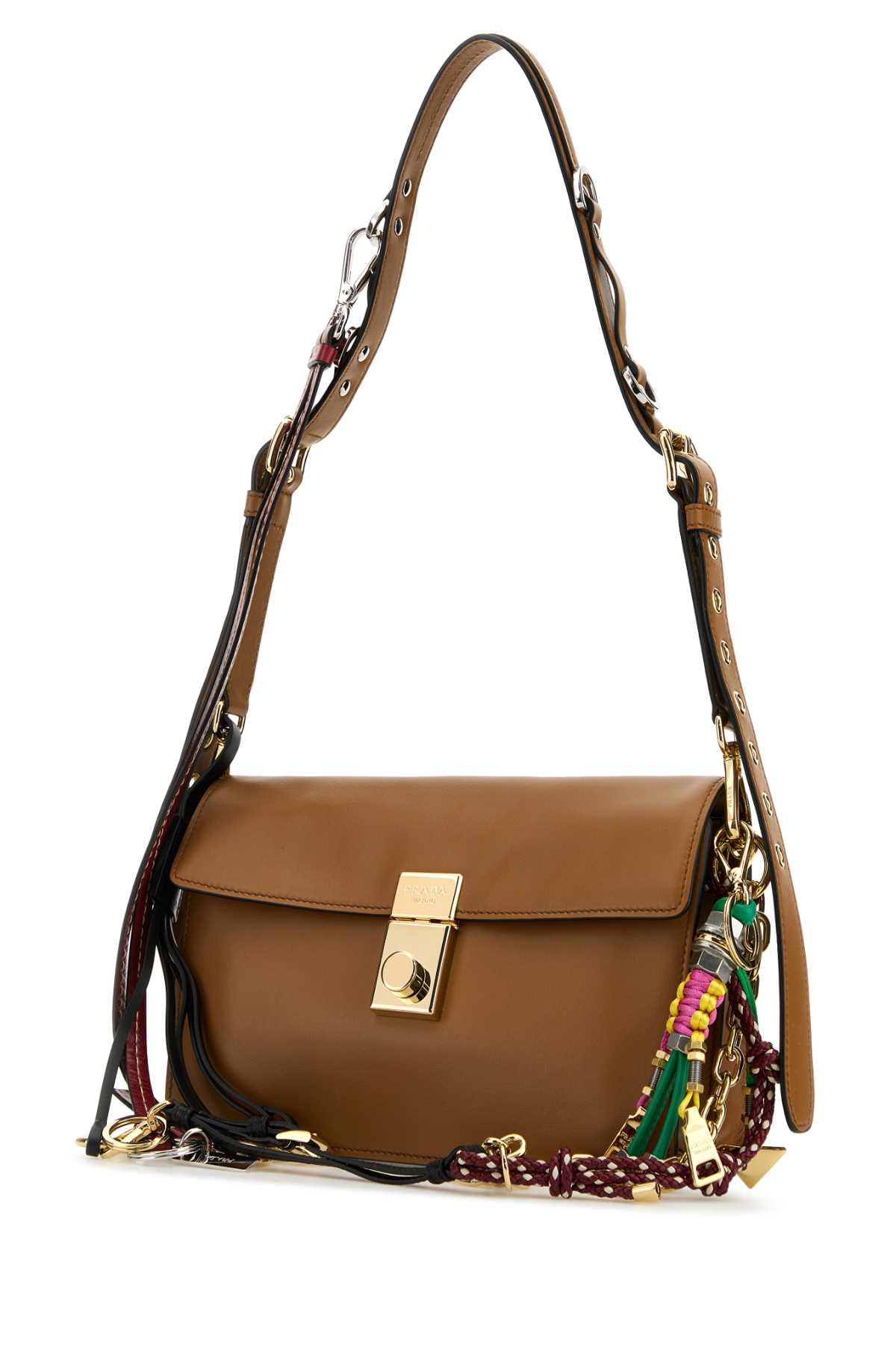 Prada Women Caramel Leather Small Prada Soft Sound Shoulder Bag PRADA
