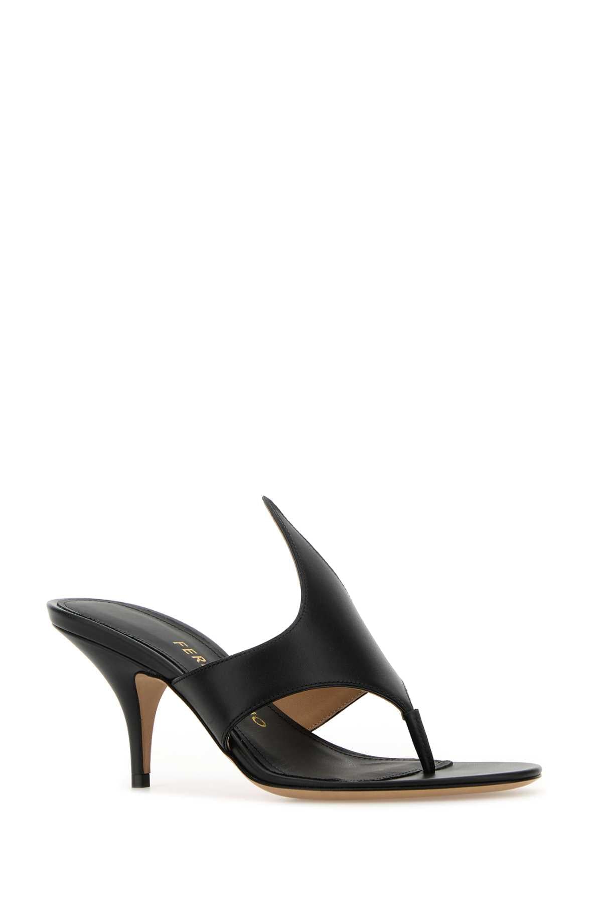 Salvatore Ferragamo Women Black Leather Lyrai Thong Mules FERRAGAMO