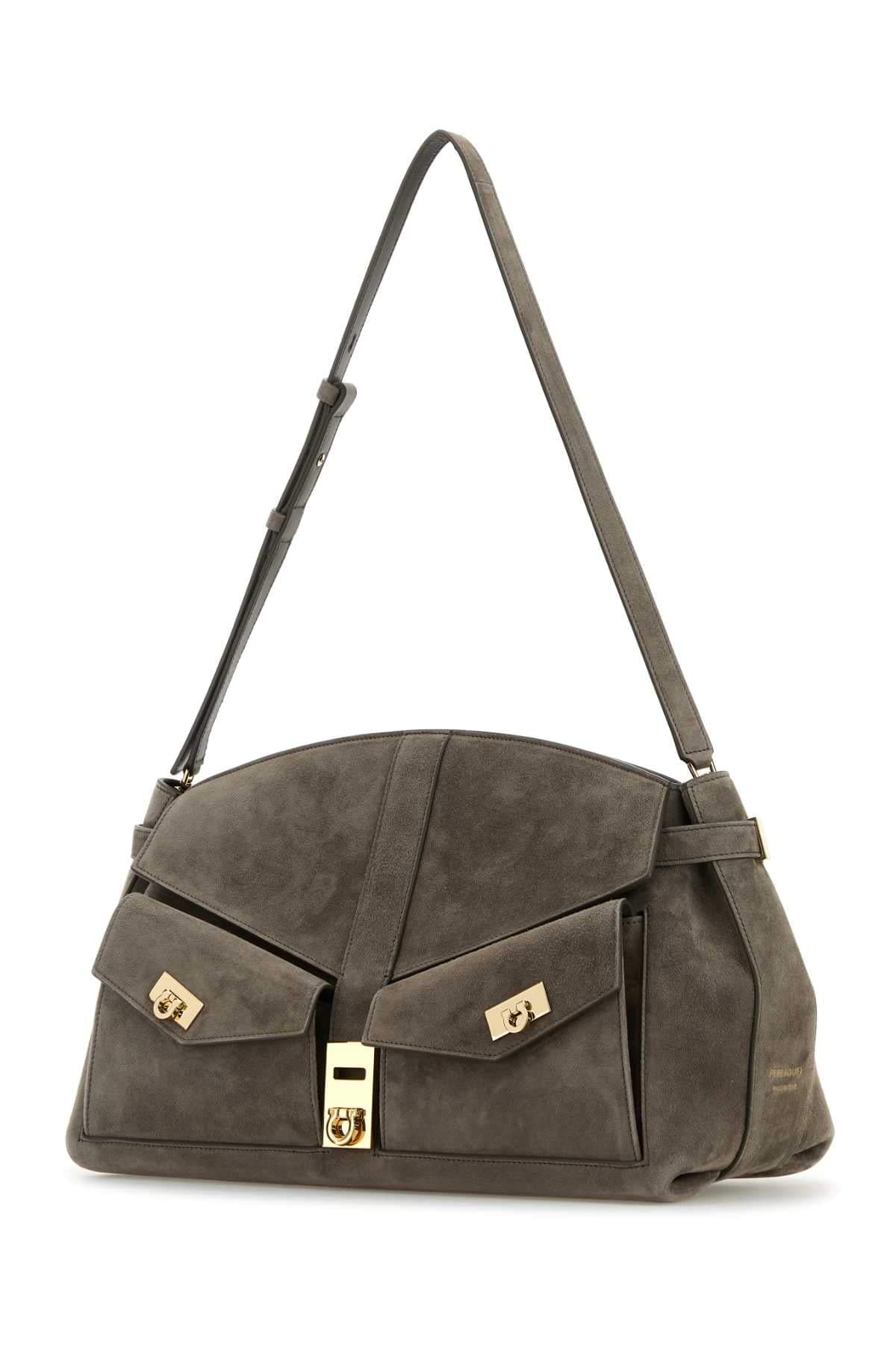 Salvatore Ferragamo Women Grey Suede Shoulder Bag FERRAGAMO