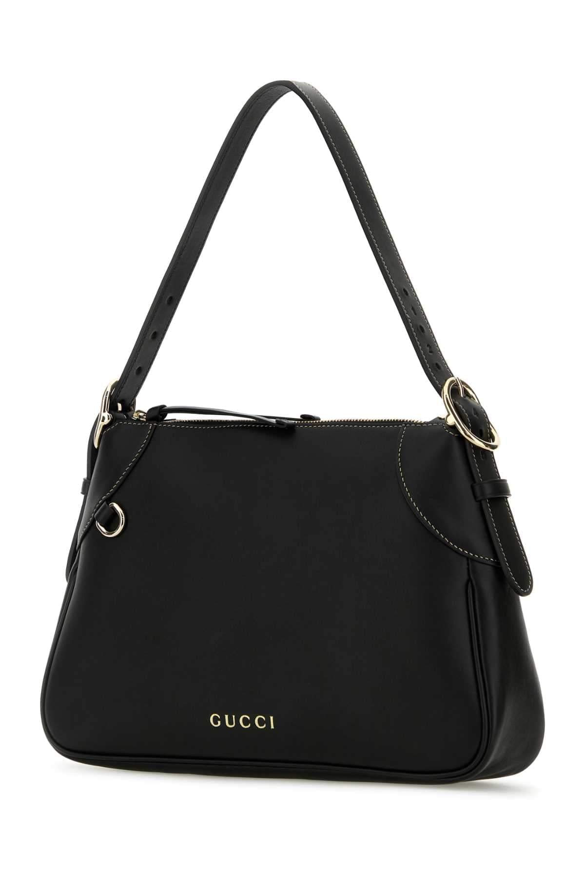 Gucci Women Black Leather Medium Gg Emblem Shoulder Bag GUCCI