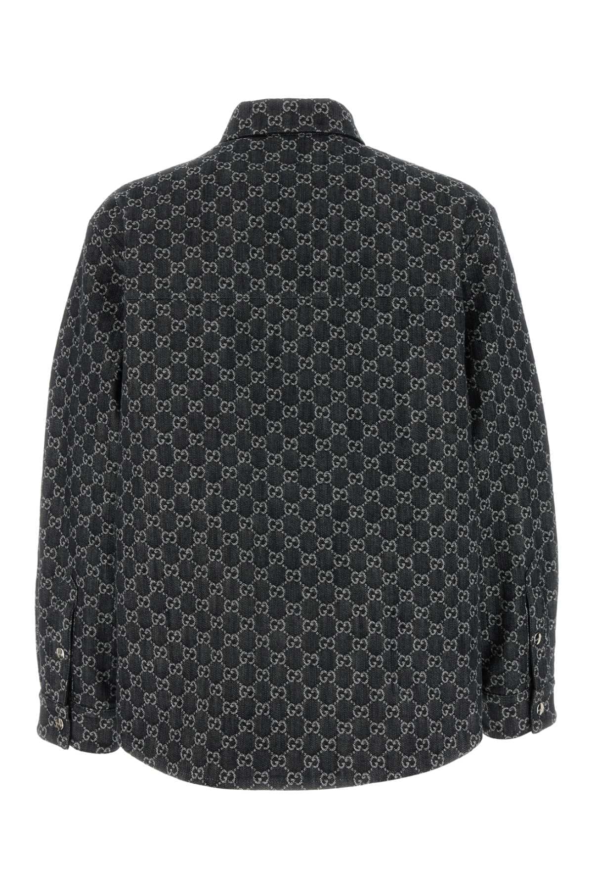 Gucci Men Embrodiered Denim Reversible Shirt GUCCI