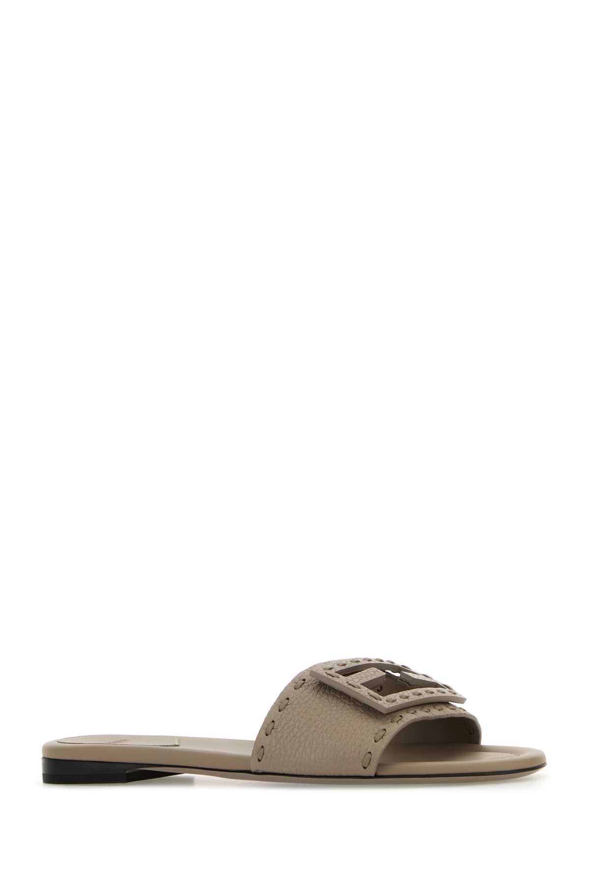 Fendi Women Cappuccino Leather Baguette Slippers FENDI