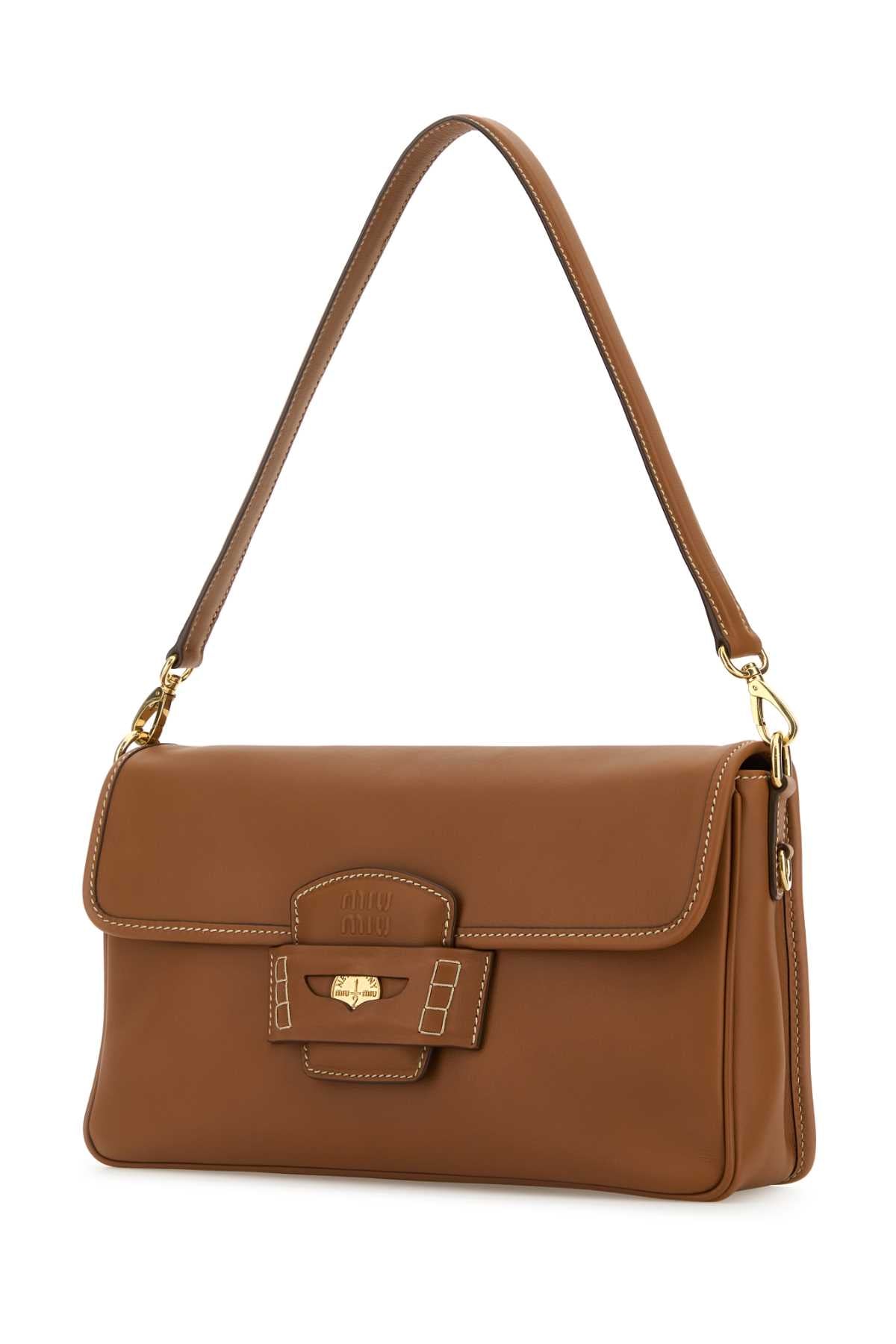 Miu Miu Women Caramel Leather Penny Shoulder Bag MIU MIU