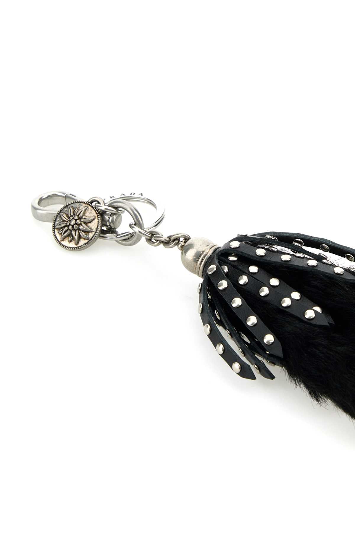 Prada Women Black Calf Hair And Leather Keyring PRADA