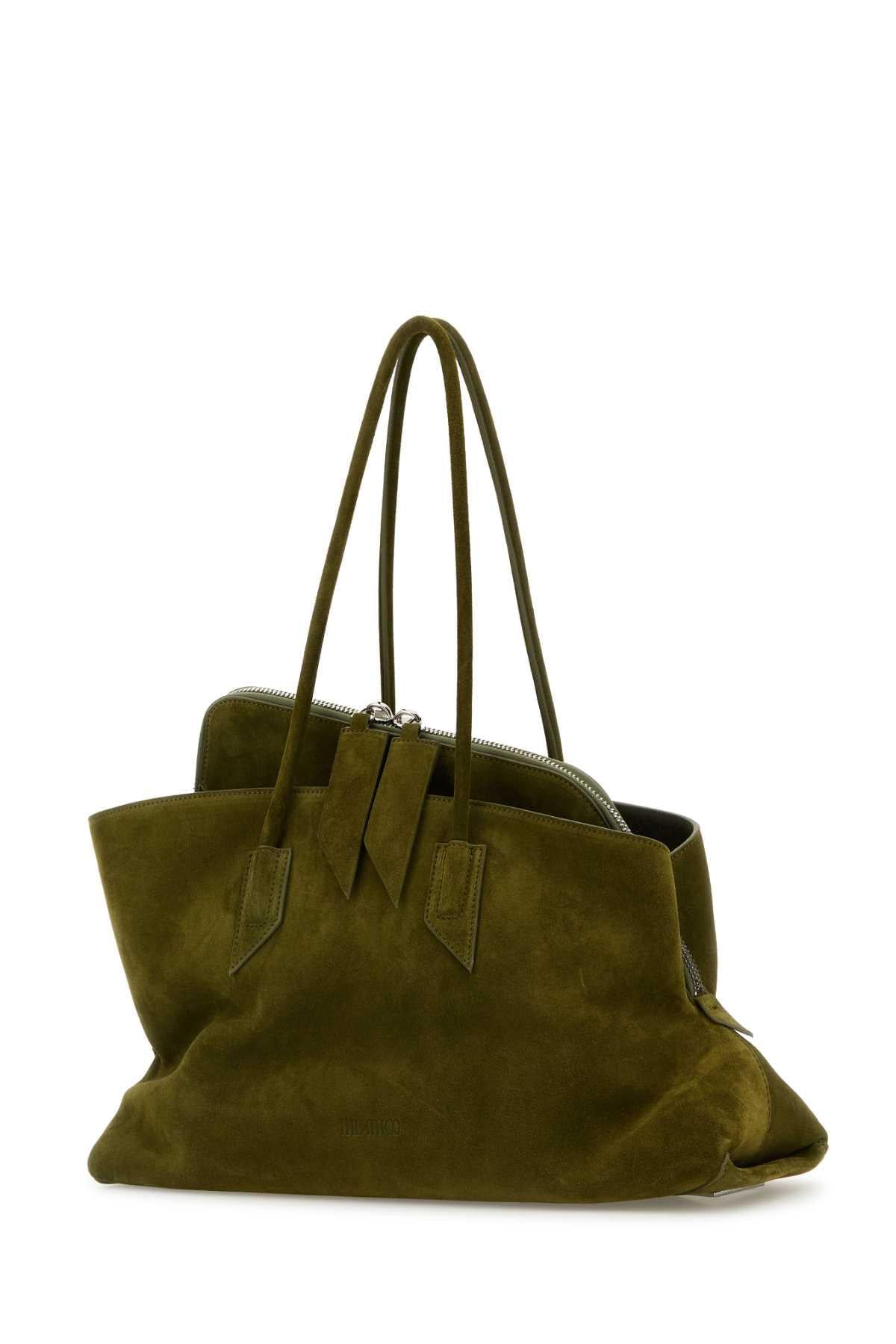 The Attico Women Olive Green Suede Medium La Passeggiata Shoulder Bag THE ATTICO